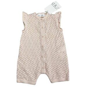 NEW Zara Cotton Pointelle Knit Romper Size 3-6 mos *TINY FLAW* Pastel Pink Beige